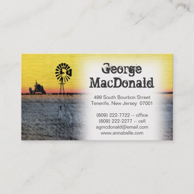 Carte De Visite Scène de ferme avec le tracteur et le moulin à (Devant)