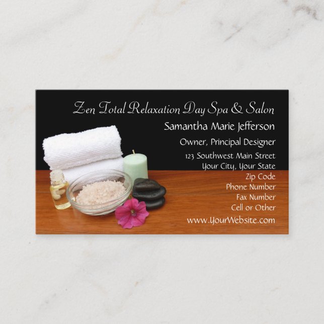 Carte De Visite Scène de salon de spa/massage/pédicure Noir/Couleu (Devant)