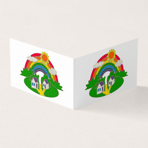 Carte De Visite Scène rurale avec arc-en-ciel et maison de campagn