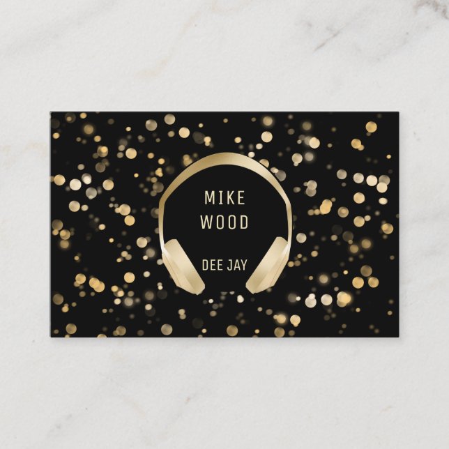 Carte De Visite Schwarz Gold Bokeh Kopfhörer DJ Visitenkarte (Devant)