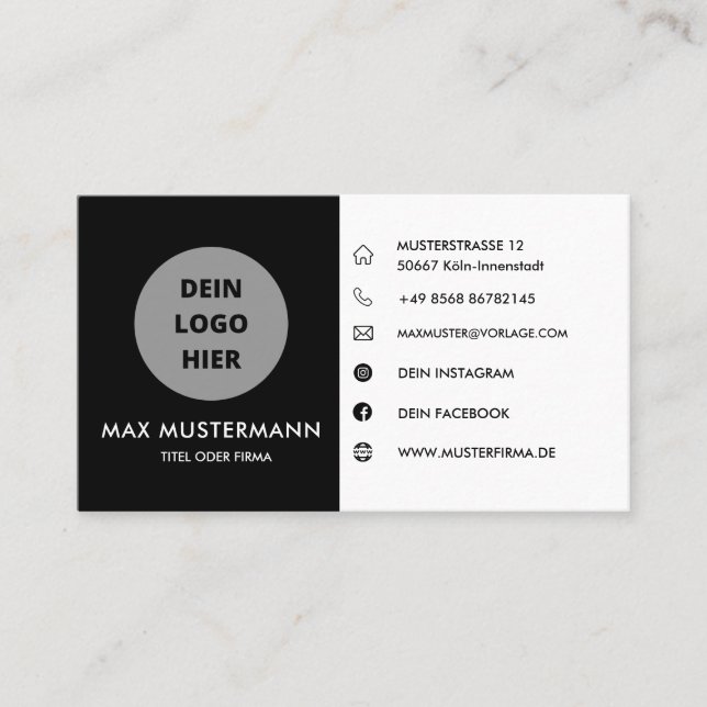 Carte De Visite Schwarz/Weiß Visitenkarte Selbst Gestalten Vorlage (Devant)