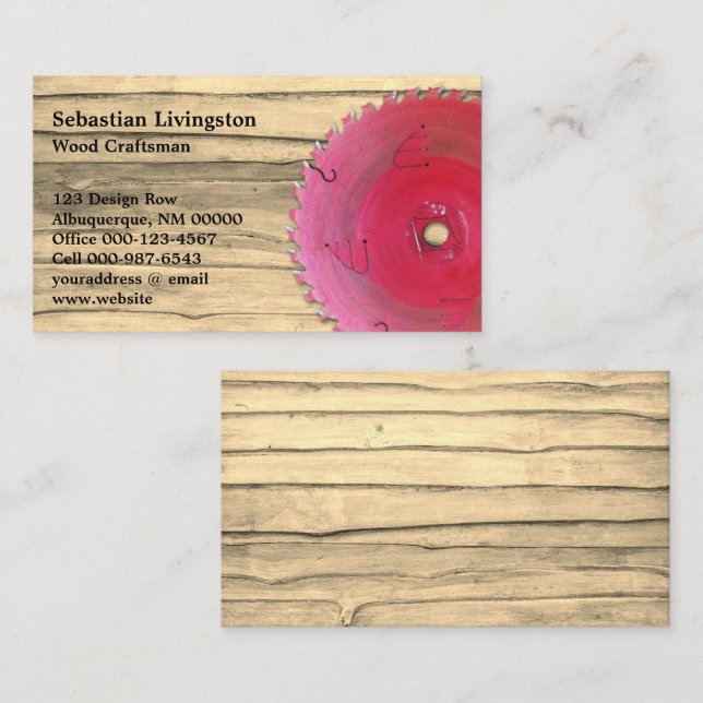 Carte De Visite Scie Circulaire Rustique Métier de la Menuiserie (Devant / Derrière)