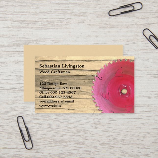 Carte De Visite Scie Circulaire Rustique Métier de la Menuiserie (Devant/Arrière en situation)