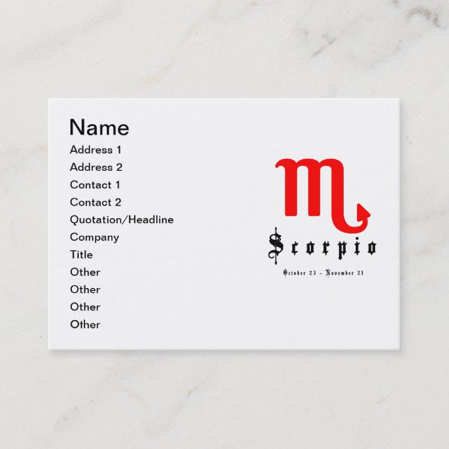 Carte De Visite Scorpion, Horoscope, zodiaque, astrologie (Devant)