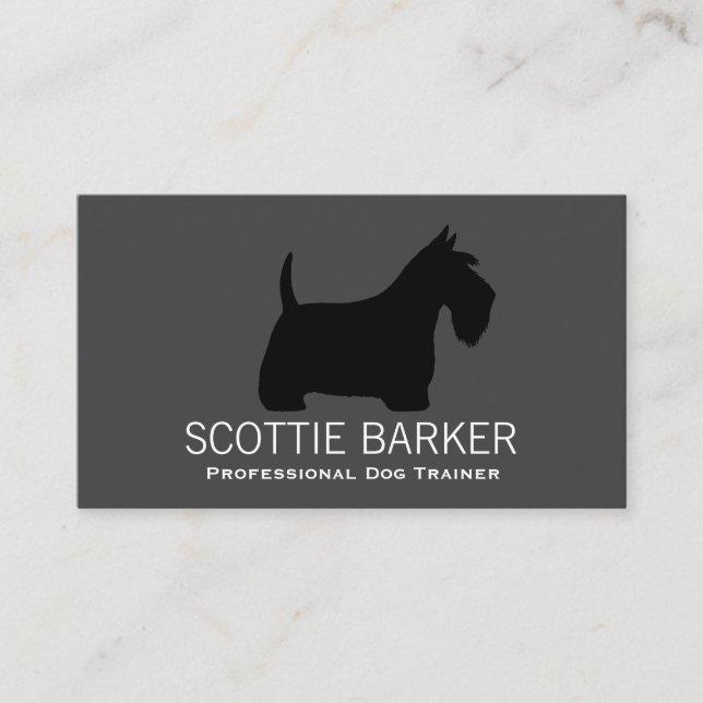Carte De Visite Scottish Terrier Silhouette Noir sur Grey Scottie (Devant)