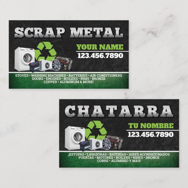 Carte De Visite Scrap Metal Recycling Service Bilingual Card (Devant / Derrière)
