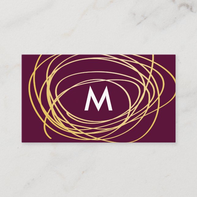 Carte De Visite Scribbles d'or contemporain avec Monogramme (Devant)