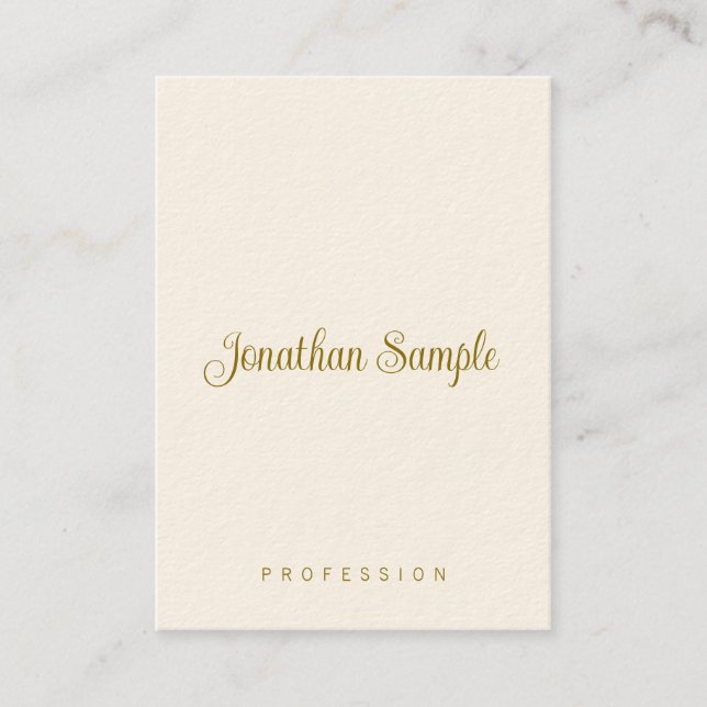 Carte De Visite Script à main Or Texte moderne Modèle vertical mod (Devant)
