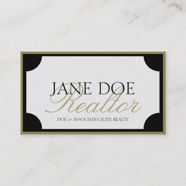 Carte De Visite Script B/W Gold/Bordure (Devant)