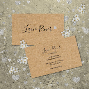 Carte De Visite Script chic Coeur d'amour d'argent Rustic Kraft