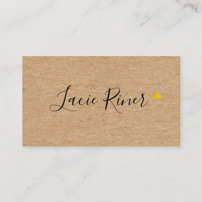 Carte De Visite Script chic Gold Love Heart Rustic Kraft (Devant)