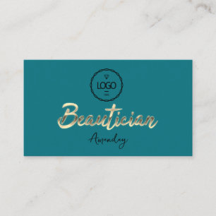 Carte De Visite Script de beauté Gold QRCode Logo Turquoise