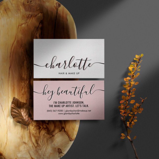 Carte De Visite Script de calligraphie moderne classique rose pâle (Créateur téléchargé)