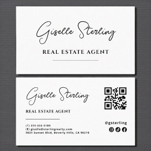 Carte De Visite Script de code QR de l'agent immobilier minimal