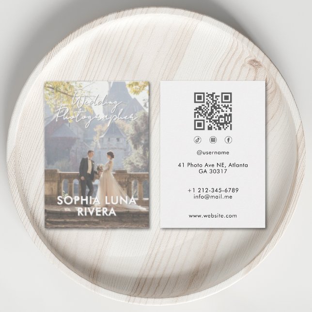 Carte De Visite Script de code QR de médias sociaux de photo de ph (Photographer Photo Social Media QR Code Script Business Card)