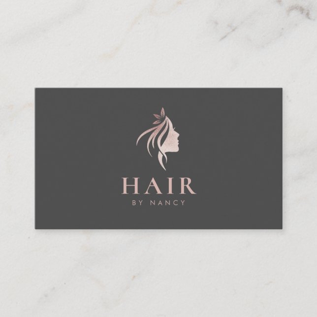 Carte De Visite Script de coiffeur typographie Rose Gold Paillette (Devant)