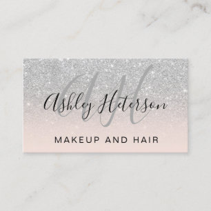 Carte De Visite Script de maquillage monogrammé rose argent partie