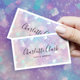 Carte De Visite Script de Parties scintillant Holographique modern