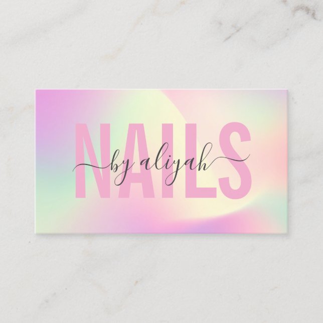 Carte De Visite Script de salon de manucure typographie pastel hol (Devant)