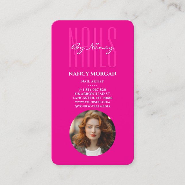 Carte De Visite Script de salon d'onglerie Code Qr Photo Rose Chau (Devant)