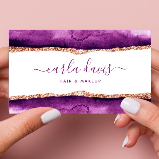 Carte De Visite Script de signature aquarelle violet et or (Créateur téléchargé)