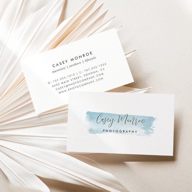 Carte De Visite Script de signature d'aquarelle bleue (Créateur téléchargé)