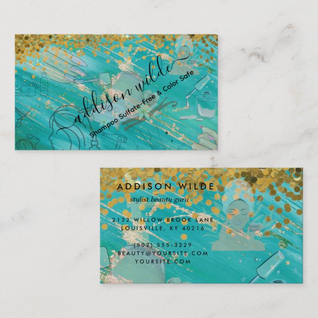 Carte De Visite Script de signature holographique Moderne Glam Pai (Devant / Derrière)