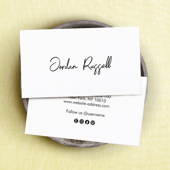 Carte De Visite Script de signature manuscrit noir et blanc (Créateur téléchargé)