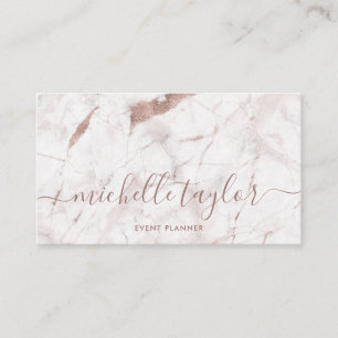 Carte De Visite Script de signature minimaliste en marbre blanc ro