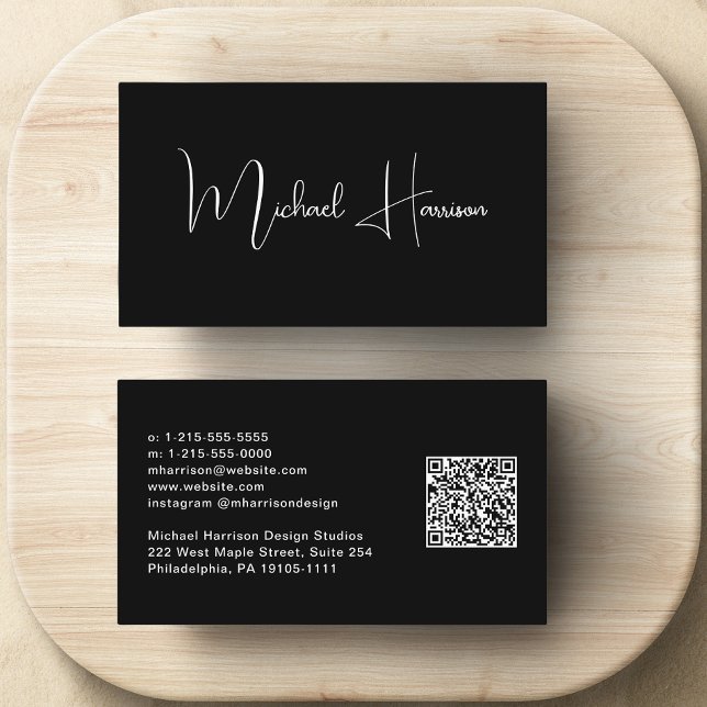 Carte De Visite Script de signature moderne QR Code professionnel  (Capture attention, make connections, and leave a lasting impression with our modern QR business card)