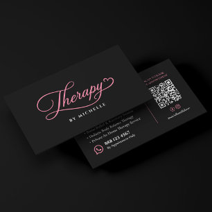 Carte De Visite Script de thérapeute élégant rose noir