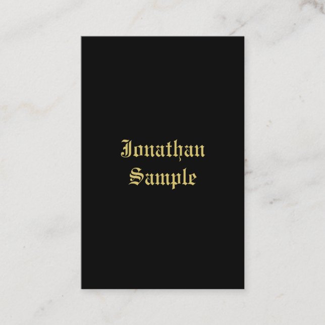 Carte De Visite Script de typographie personnalisé noir et or clas (Devant)