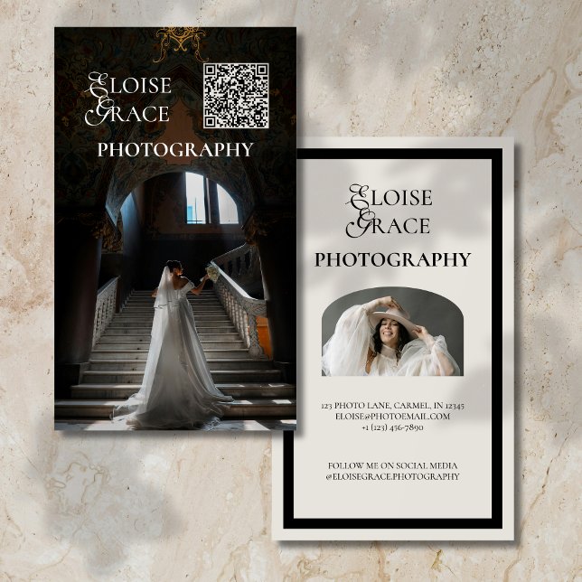 Carte De Visite Script éditorial Qr Code et photo professionnel (Elegant and professional agent business card that makes a great first impression!)