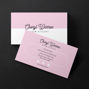 Carte De Visite Script Élégant de Coiffeur Blanc & Rose Minimal