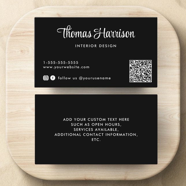 Carte De Visite Script élégant QR Code noir (Capture attention, make connections, and leave a lasting impression with our modern QR business card)