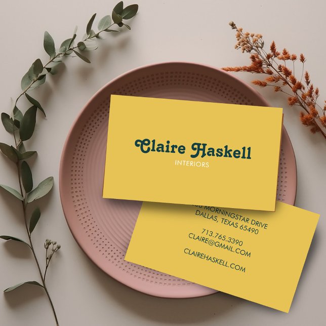 Carte De Visite Script fantaisie moutarde Jaune Turquoise Chic Min (Fancy Script Mustard Yellow Teal Chic Minimal Business Card
)