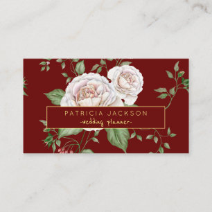 Carte De Visite Script Floral Rouge Bourgogne Or   Wedding planner