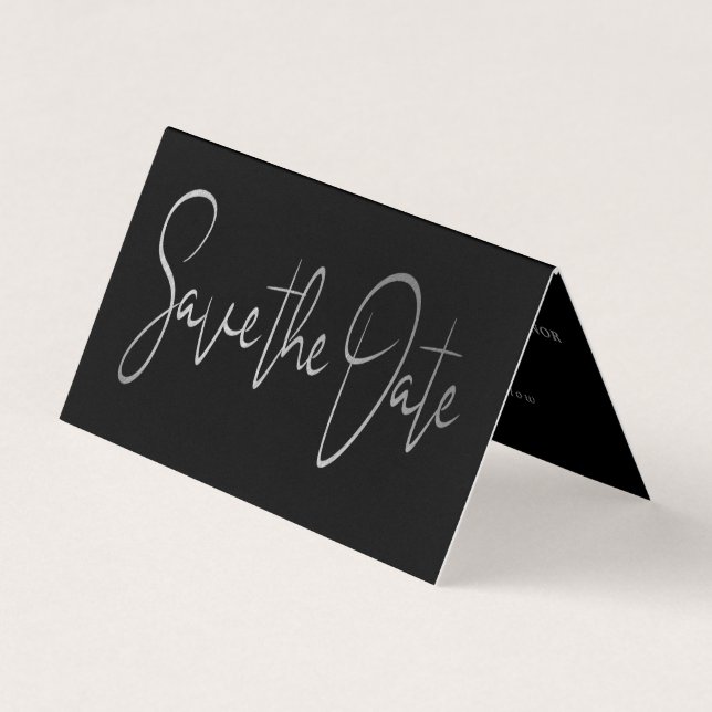 Carte De Visite Script Foil Argent Moderne Photo Enregistrer la ca (Devant)