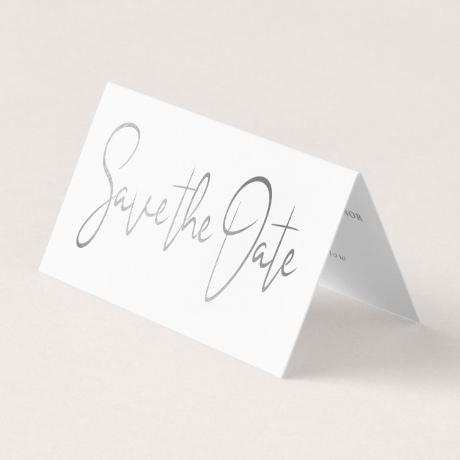 Carte De Visite Script Foil Argent Moderne Photo Enregistrer la ca (Devant)