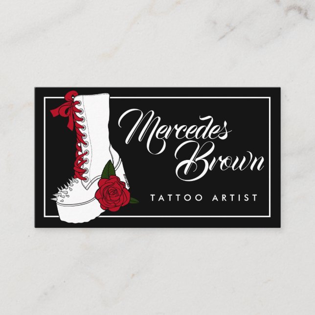 Carte De Visite Script gothique Boot tatouage noir Artiste (Devant)