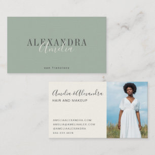 Carte De Visite Script Gras Minimaliste Boho Sage Green Photo
