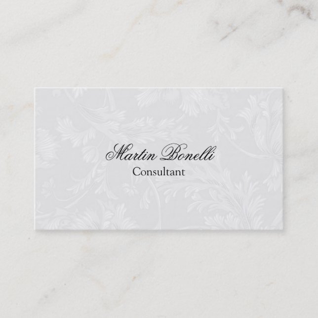 Carte De Visite Script gris floral Damask (Devant)