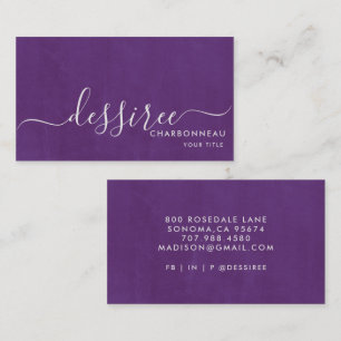 Carte De Visite Script gris minimaliste Violet fumé Simple