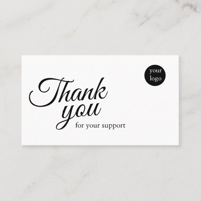 Carte De Visite Script Logo Thank You Card for Your Support Busine (Devant)