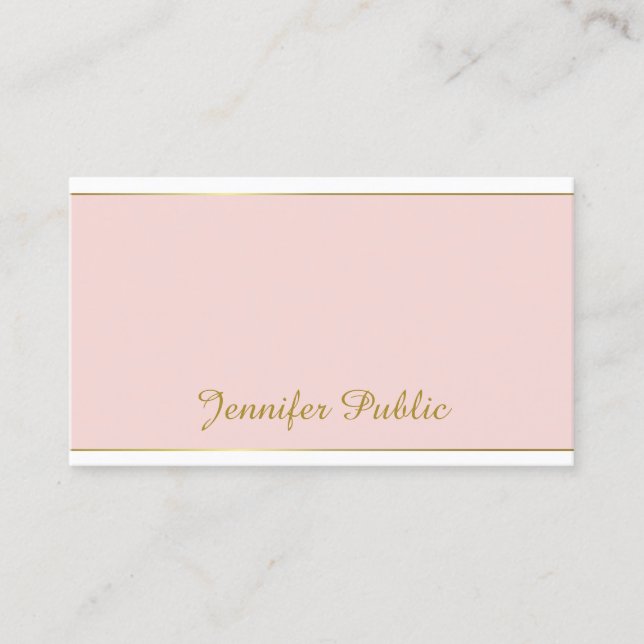 Carte De Visite Script main moderne Blush rose Modèle or tendance (Devant)