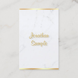 Carte De Visite Script manuscrit Elegant Marbre blanc Or