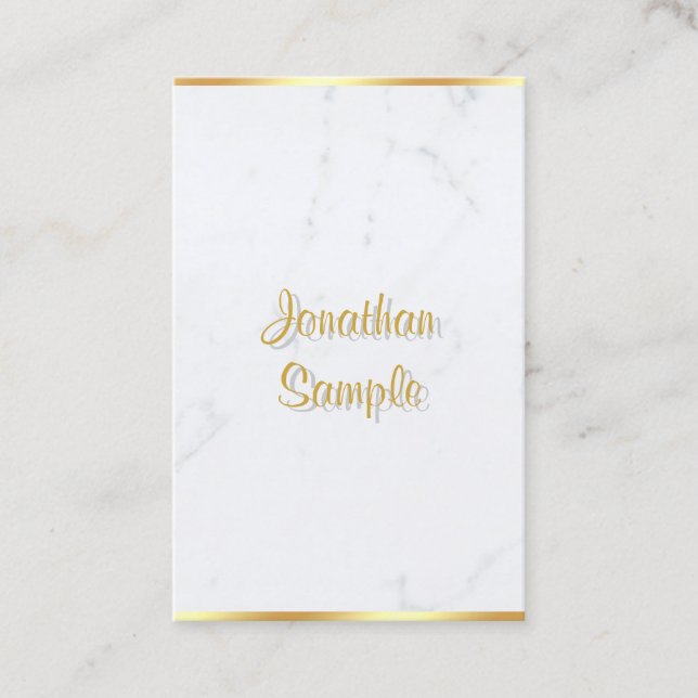 Carte De Visite Script manuscrit Elegant Marbre blanc Or (Devant)