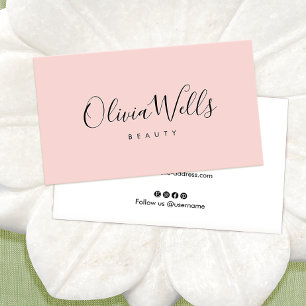 Carte De Visite Script manuscrit rose vif Icônes des médias sociau