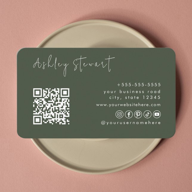Carte De Visite Script minimal du code Qr vert de la forêt profess (Créateur téléchargé)