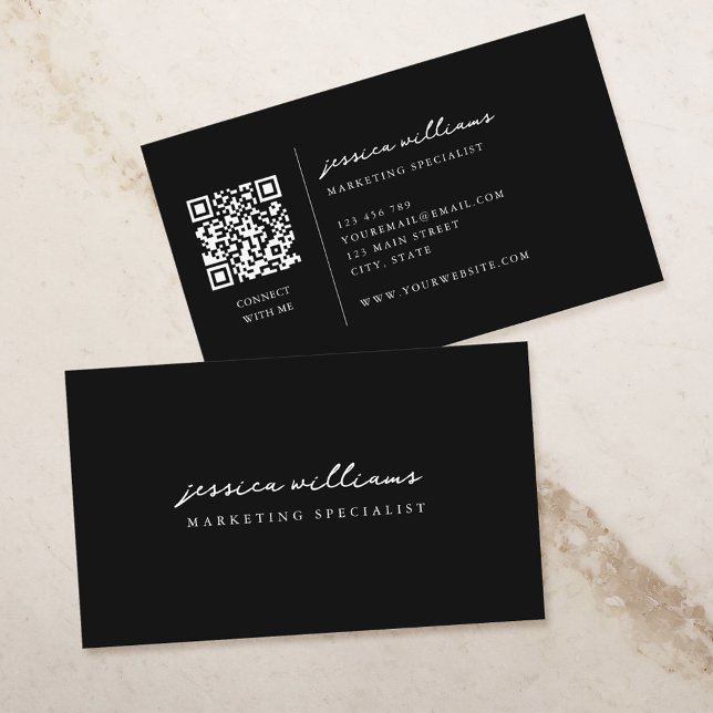 Carte De Visite Script minimal noir et blanc professionnel (Créateur téléchargé)